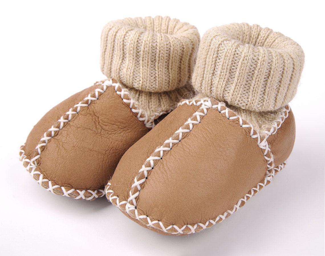 Leather Baby Moccasins Sheepskin Baby Slippers Tan Brown | Etsy