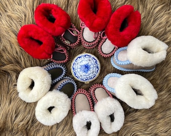 Traditional Baby Moccasins With Evils Eye, Leather Toddler Slippers, Sheepskin Slippers For Kids, Baby Winter Boots/0-12 Months