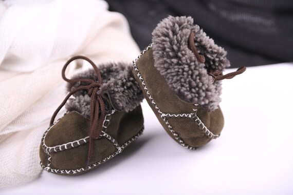 Handmade Baby Booties Sheepskin Slippers Soft Sole Baby Shoes Baby Boy Gift Etsy