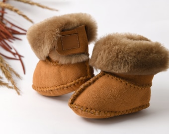 baby leather baby booties tan