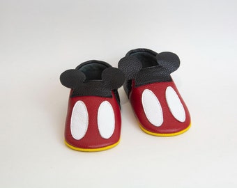 ミッキーマウス レザー ベビー モカシン、ミッキーマウス 幼児用モカシン、ディズニー 幼児用モカシン、ミニーマウス シューズ、ミッキーマウス モカシン