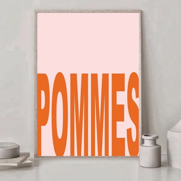 Poster „ Pommes „ | Retro | Kunst | Friten  | Eingangsbereich |food  | fries   | Pommes frites | Bunt Burger  | Fritten | Ketchup