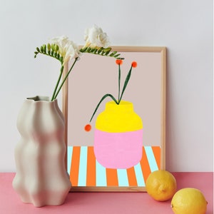 ART PRINT • Mio Vaso fresh • Poster | Print | Ute Arnold | Stripes | Flower | Living room | Colorful poster | Dots | Flowers |