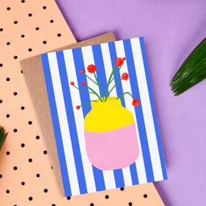 Postkarte • Mio Vaso light blue Stripes •   Karten  | dots   | streifen  | bunt | Geburtstagskarte | Freundschaft | Blumen