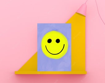 1 Postkarte • Smiley Smile • Karten  | gelb | Lila | Pastel  | Positiv  | pastell | Emoji | coole Postkarten | lachen | Optimismus