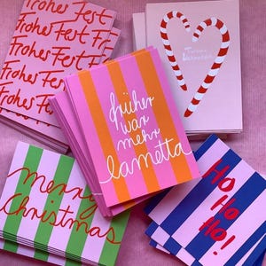 5 Postkarten Set • bunte Weihnachten | Lametta | ho ho ho