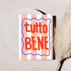 Postkarte „ Tutto Bene “  | Grußkarte | Streifen | bunt | Italien
