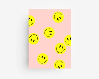 Postcard • Flying Smiley Rose • Cards | yellow | purple | pastel | positive | pastel | emoji | cool postcards | laughter | optimism