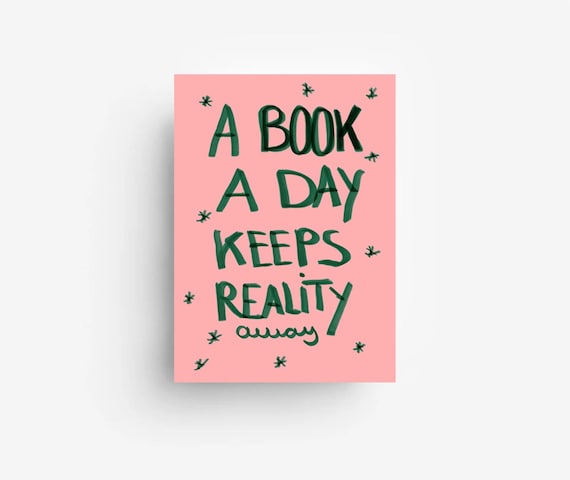 A Book a day keeps reality away • Postkarte | Buch | lesen | booklover | Lesezeichen