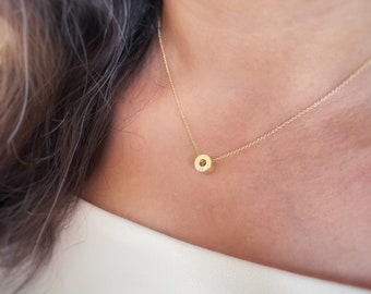 Dainty Minimal Circle Necklace, 18K Solid Gold Natural Diamond Necklace,Gift for her, Anniversary Gift, Valentine's Day Gift, Christmas Gift