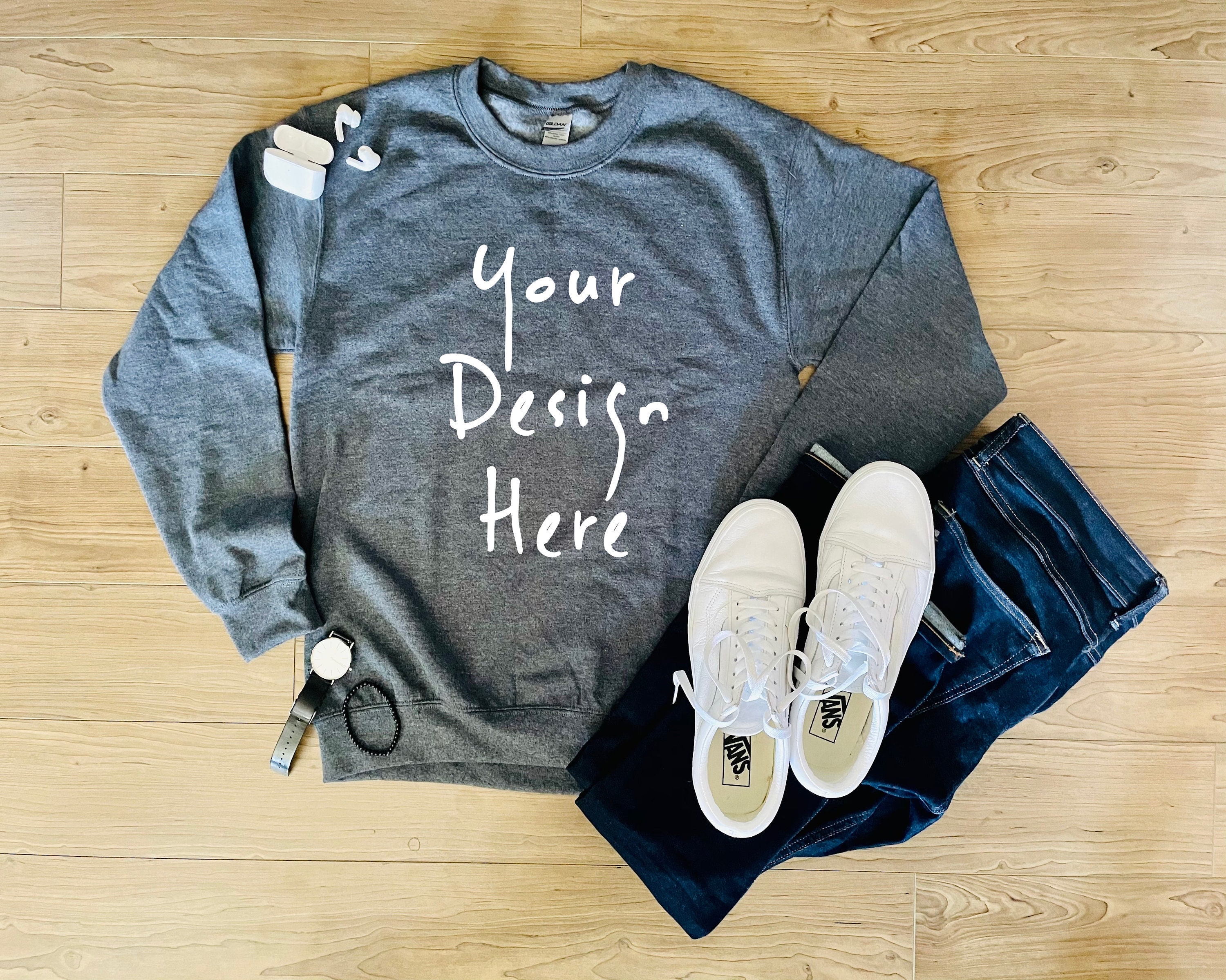 Download Gildan 18000 Sweatshirt Dark Heather mockup sweater mockup | Etsy