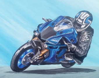 Yamaha Racing Bike Blue Original Acrylic Painting Sonya Allen