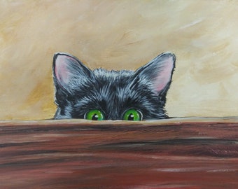 Kitten Peeking Original Acrylic Painting Sonya Allen