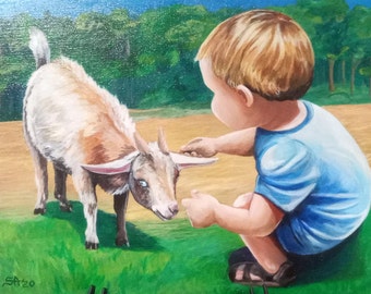 Boy With Goat Acrylic Painting Original Sonya Allen