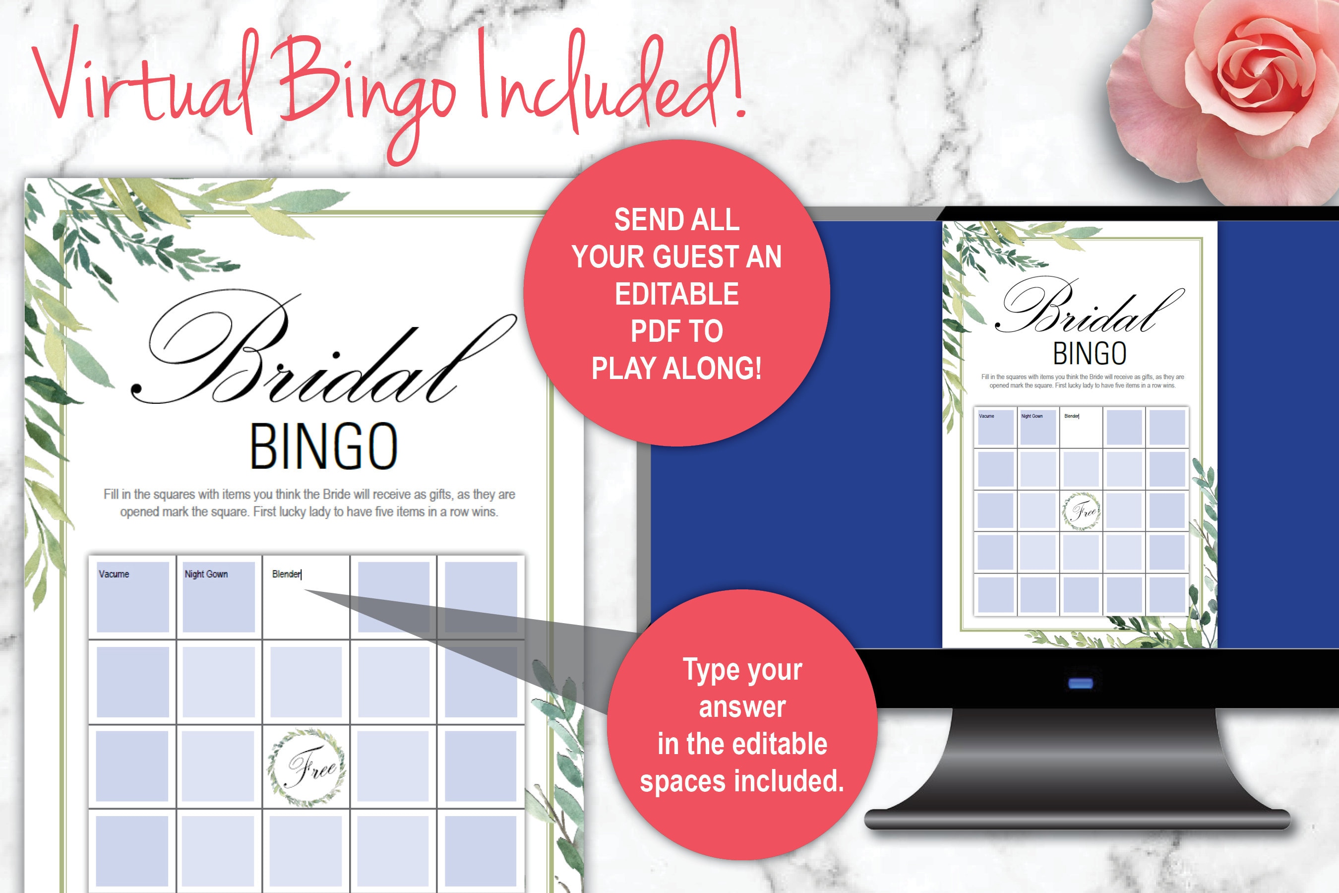 Bridal Bingo Virtual and Printable Bridal Bingo Party Game Etsy
