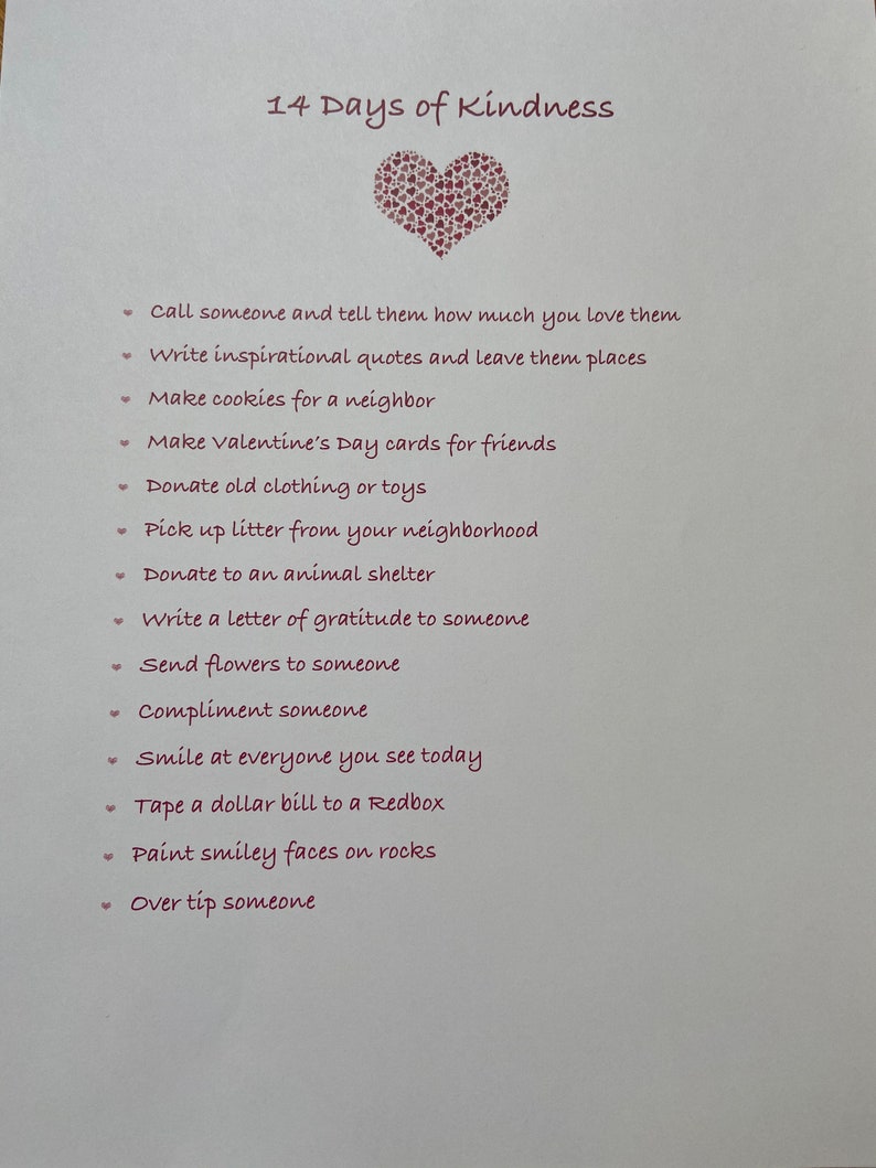14 Days of Kindness Printable-Valentines Day image 2