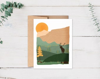 Mountain Lake Illustrated Greeting Card | A2 Blank Inside | Single Card ...