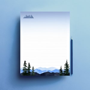 Custom Mountain Blue Tree Forest Notepad Stationery 50 sheet  | Letter Writing | Summer Notepad Paper Sheets