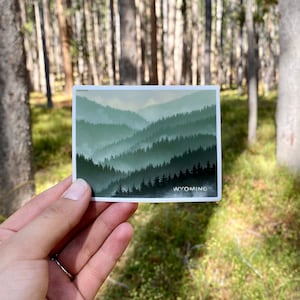 Wyoming Forest Mountain Sticker | Water bottle Laptop Planner Car | Yellowstone Grand Teton National Park | Gift for Him Her | Travel