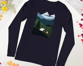 Camping Graphic Long Sleeve Tee | Mountain Travel Shirt