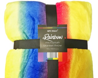 QPC Direct Rainbow Stripe Mircofibre Super Soft Plush Fleece Blanket Throw, 125 x 150cm