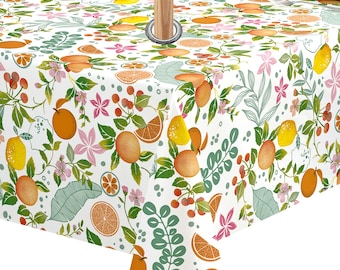 Juicy Oranges Fruit Outdoor Garden Patio Wipe Clean Tablecloth with 50mm Parasol Hole Silver Metal Ring
