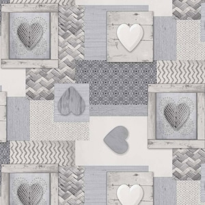 Knitted Hearts Grey Wipe Clean Vinyl Tablecloth