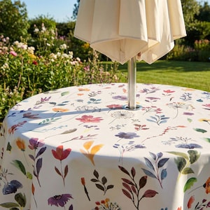 Tall Flowers Multi Outdoor Garden Patio Wipe Clean Tablecloth with 50mm Parasol Hole Silver Metal Ring