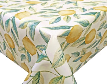 Leafy Lemons Yellow Teal Green Wipe Clean Vinyl Tablecloth