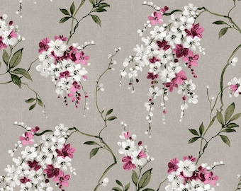 Cherry Blossom Wipe Clean Vinyl Tablecloth, Pink and Grey