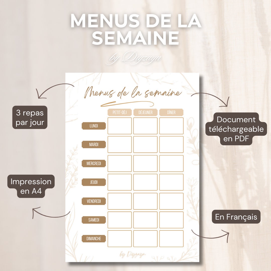 Meal Planner / Meal Planning in French / Menus for the Week / Etsy