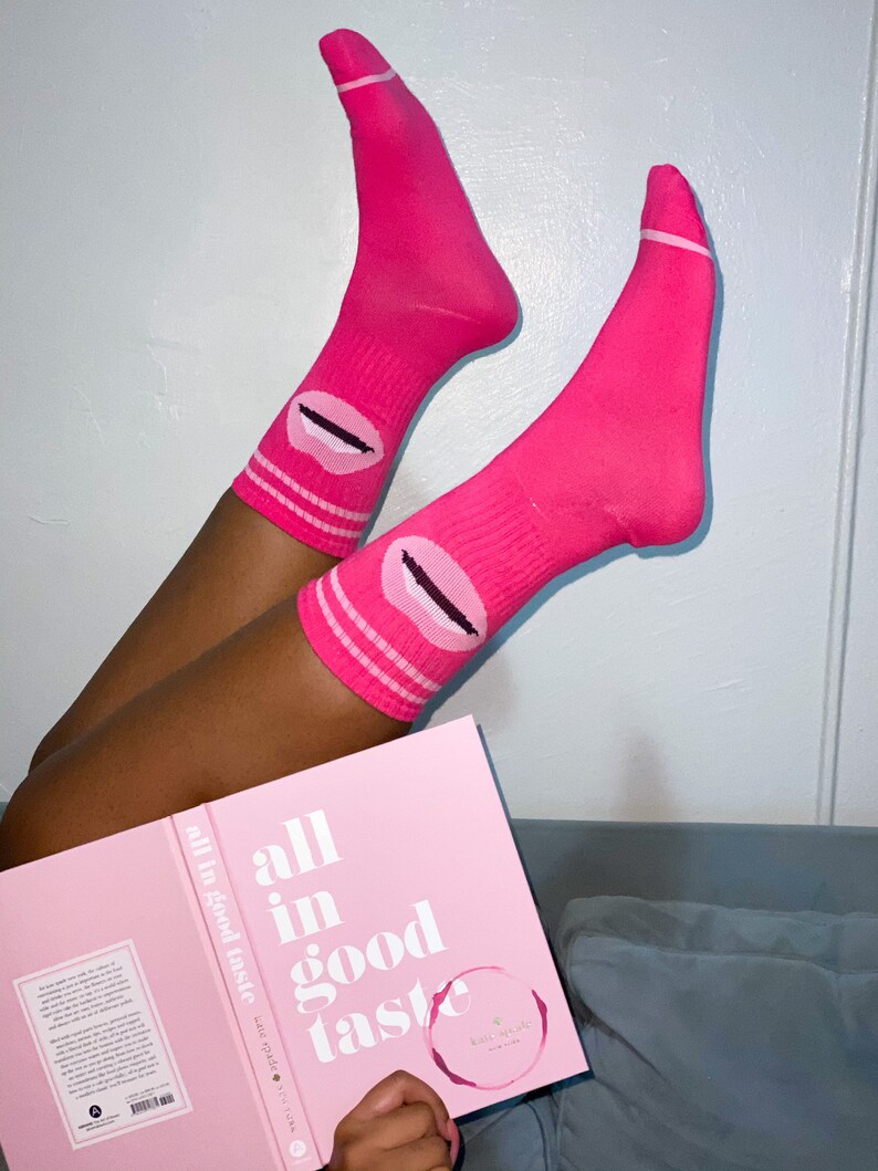 Pink lips breathable cotton socks Pink lips socks Pink lips women socks