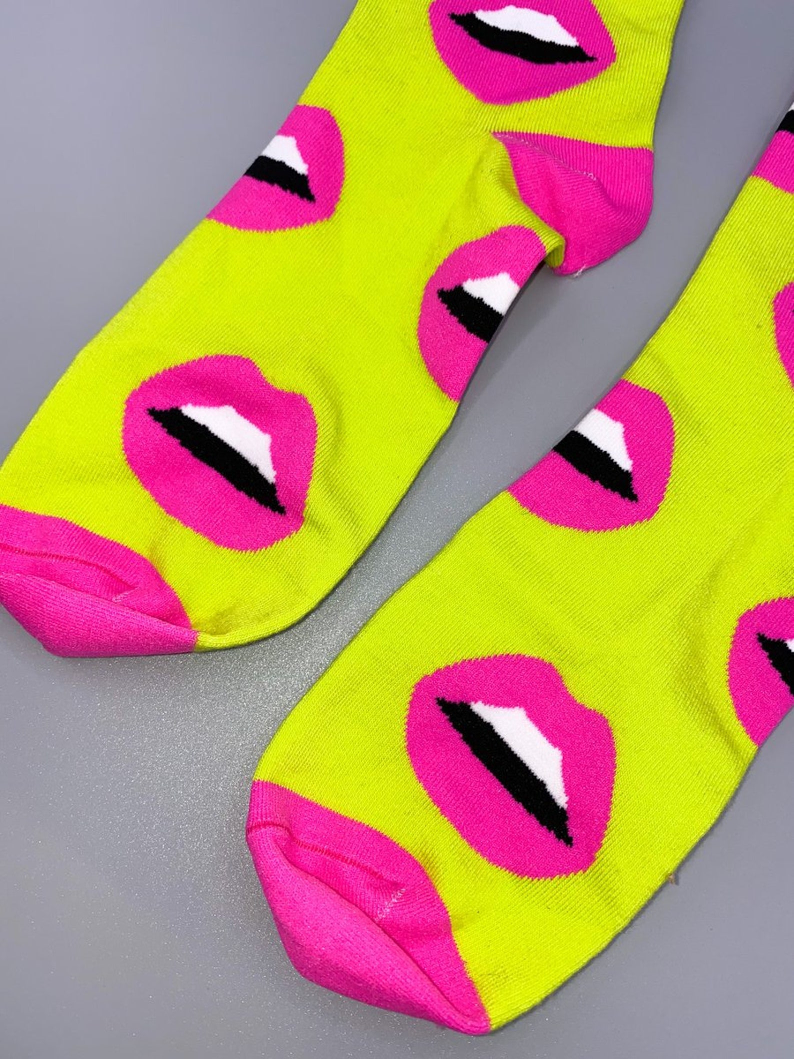 Pink Neon green socks Pink neon green women socks Pink | Etsy