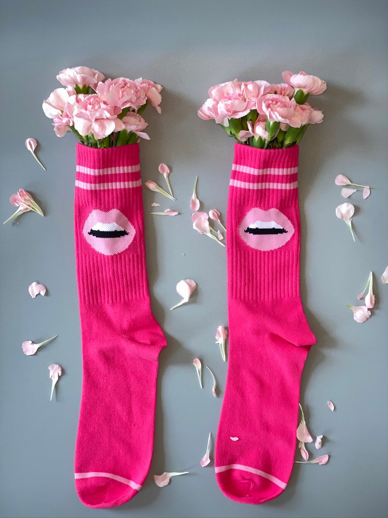 Pink lips breathable cotton socks Pink lips socks Pink lips women socks
