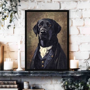 Black Labrador Wall Art Print // Retriever Dog Gentleman Wearing Victorian Suit in Vintage Painting Style Portrait - Pet Lover Poster Gift