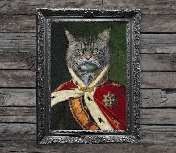 Grey Maine Coon Cat Wall Art Print // Vintage Historical - Etsy