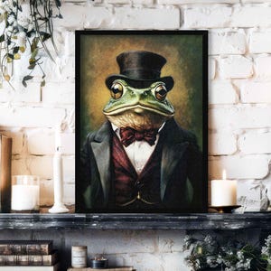 Toad Man Wall Art Print // Vintage Painting Style Portrait of Frog / Toad Gentleman in Victorian Outfit - Whimsical Animal Home Decor Gift