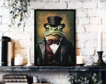 Toad Man Wall Art Print // Vintage Painting Style Portrait of Frog / Toad Gentleman in Victorian Outfit - Whimsical Animal Home Decor Gift