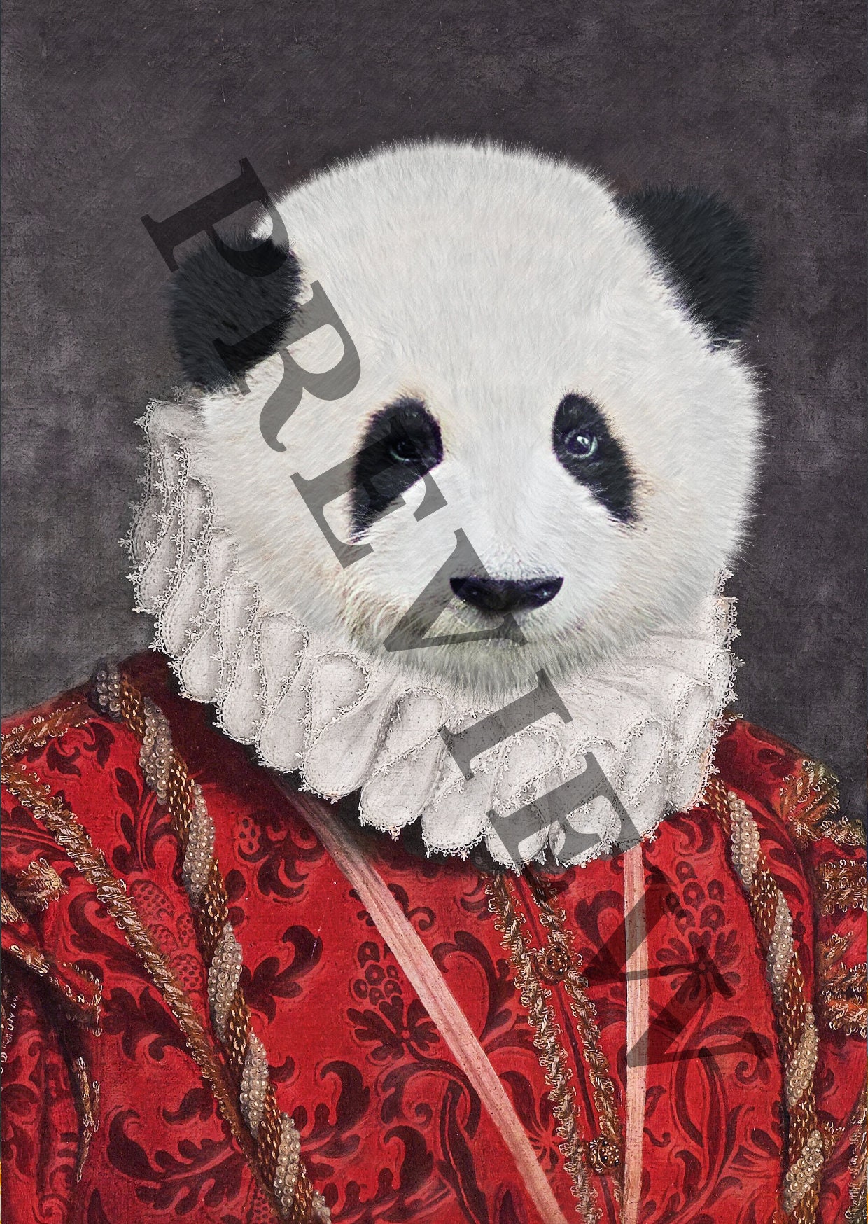 Aristocratic Panda Poster - Renaissance Print - Portrait Art - Panda Art -  Gift for Him, Her & Animal Lover - Funny Decor for Living Room, Bedroom or