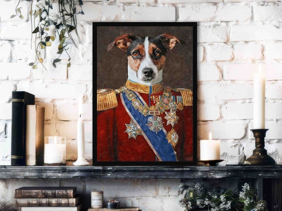 Jack Russell Dog Wall Art Print Vintage Historical Painting Style Portrait of Black Tan Terrier With Military Army Uniform Pet Gift Etsy UK