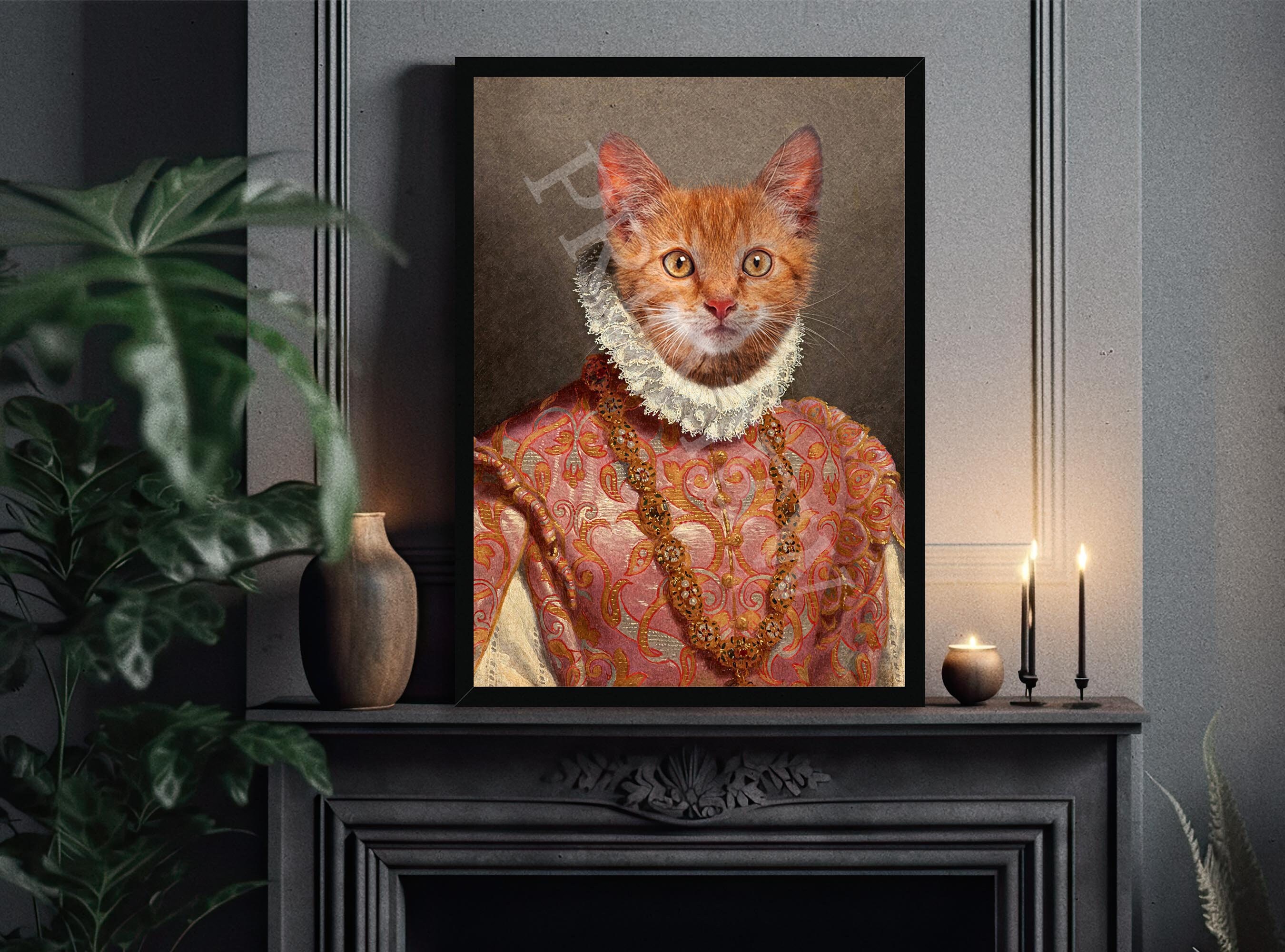 Ginger Cat Print // Vintage Painting Style Portrait of Cute Royal ...