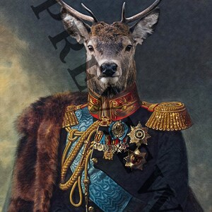 Tableau Photo Impression Sur Toile Cerf Stag Vintage Animaux Décoration Murale Rouge