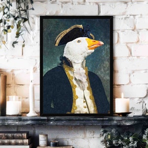 Admiral Goose Art Print // Vintage Historical Painting Style Portrait of a Duck / Goose / Bird with Navy Uniform + Hat  - Animal Lover Gift