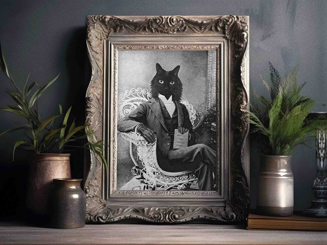 Black Cat Wall Art Print Vintage Historical Victorian Animal Portrait ...