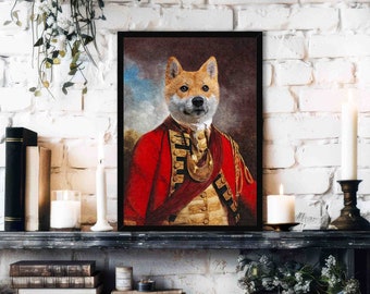 Shiba Inu Dog Art Print - Vintage Historical Military Officer Painting Style Portrait of Japanese Doge Coin Meme - Crypto Animal Lover Gift
