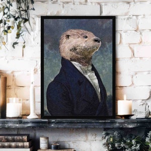 Otter Wall Art Print - Vintage Painting Style Portrait of Victorian Gentleman Otter / Mink Wearing a Suit - Animal Lover Home Decor Gift