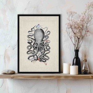 Octopus Tea Party Wall Art Print // Vintage Victorian Afternoon Tea Illustration - 18th Century Whimsical / Surreal Kraken Home Decor