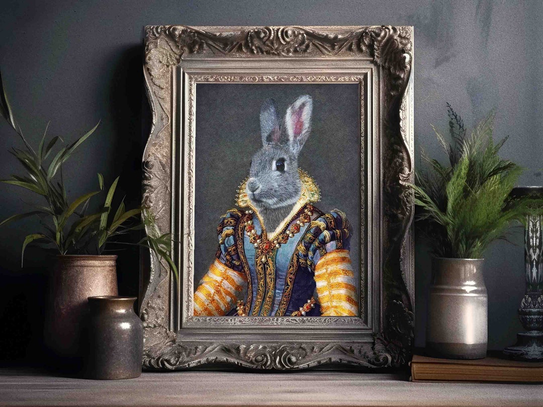 Rabbit Queen Print Portrait Vintage Etsy Style - Royal Picture Historical Bunny Painting Rabbit