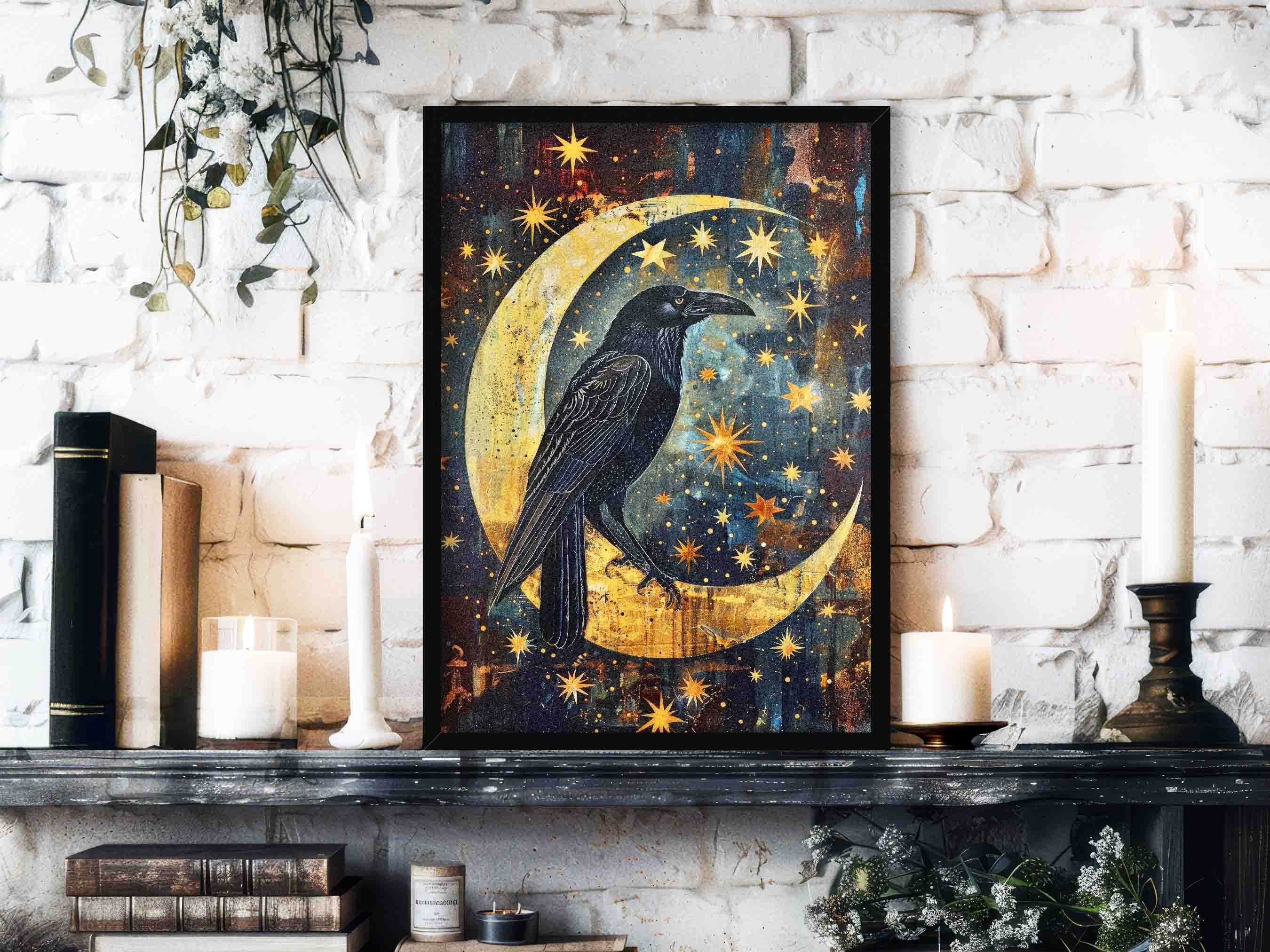 Celestial Raven Wall Art Print // Art Deco Painting Style Poster of ...