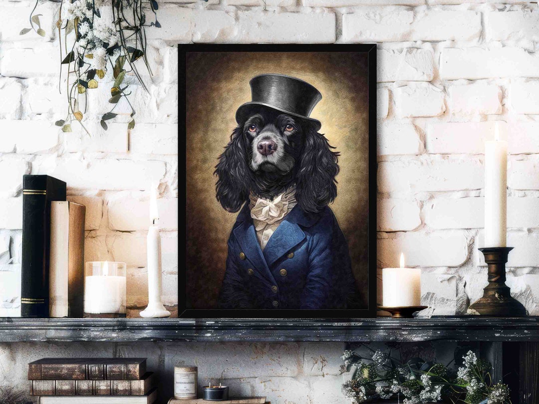Black Cocker Spaniel Wall Art Print // Victorian Dog Wearing Top Hat ...
